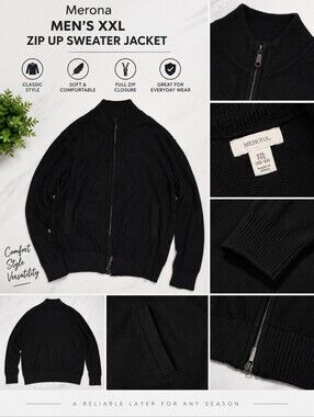 Merona mens XXL black zip up sweater jacket #19